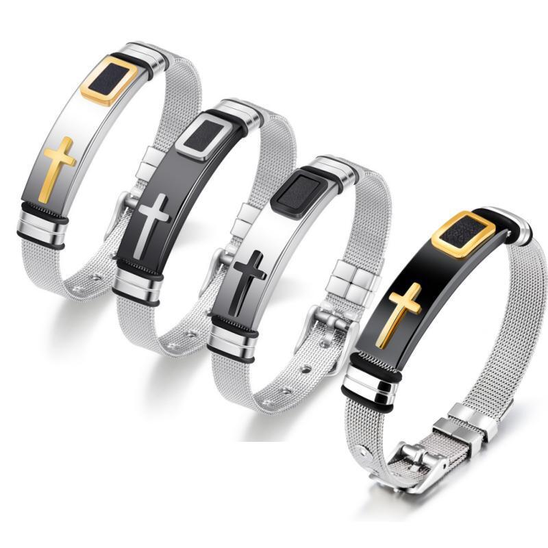 Cross Bracelet Stainless Steel Men's Fashion Adjustable Mesh Strap Bracelet