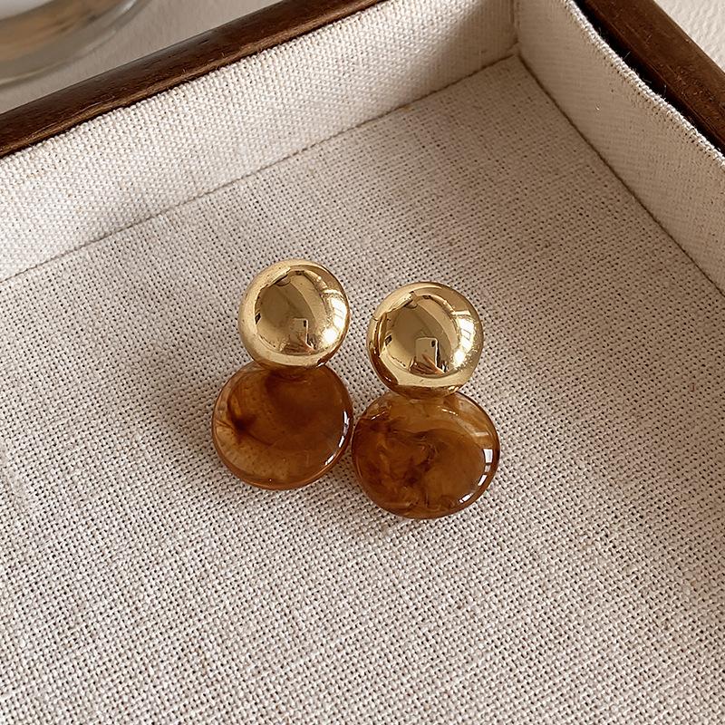 2025 New Amber Color Oval Dangle Earrings for Women Random Stripe Gold Color Metal Top Drop Earrings Unusual Earrings brincos