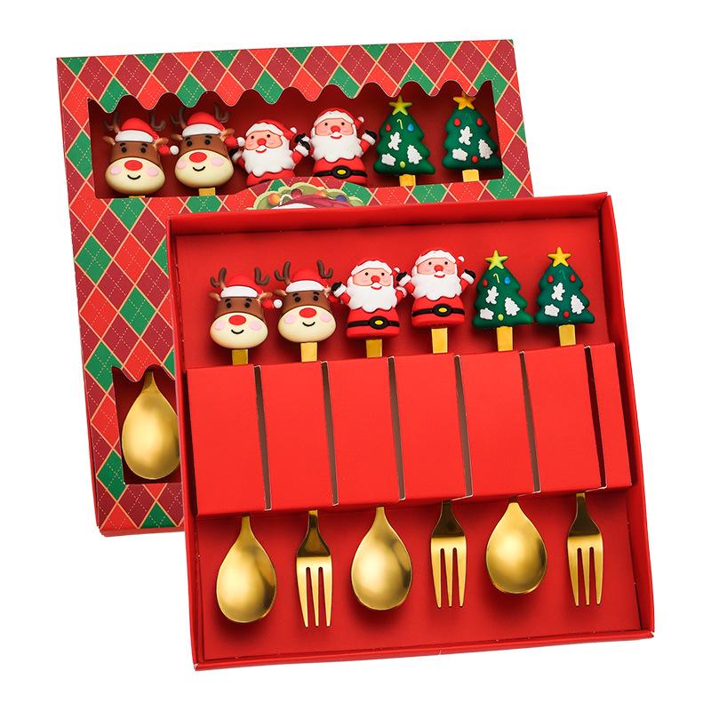 Creative Stainless Steel Christmas Tree & Reindeer Cutlery Set: Spoon & Fork