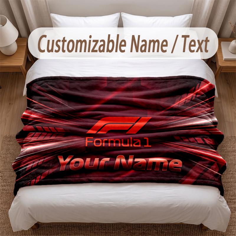 F1 Printed Flannel Blanket Custom Name Text Soft Warm Throw For Bedroom Holiday Gift