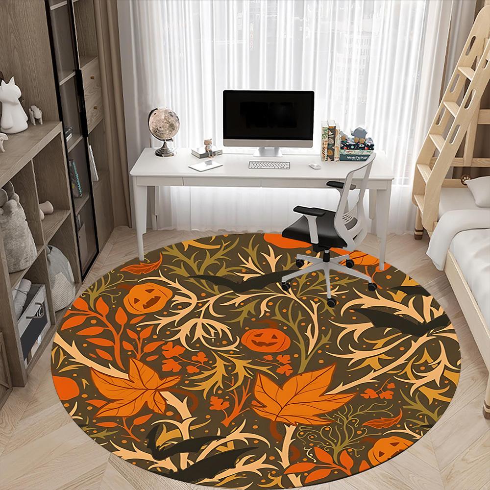 1pc Halloween Leaves Office Round Area Rug, Mat Suitable For Office, Under Office Chairs Bedroom Living Room Home Decor, Room Deco