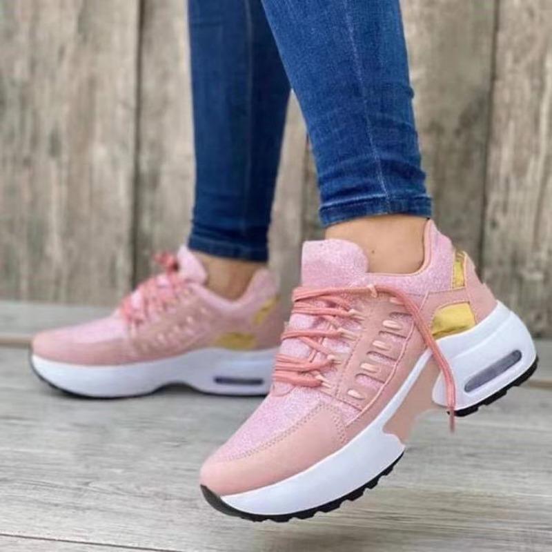 New large size casual sports shoes women's flying woven sloping heel round head lace-up mesh breathable women's shoes