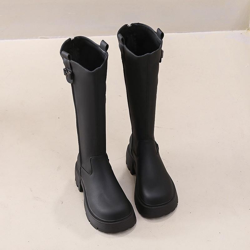 

Британские кожаные рыцарские сапоги на платформе для женщин, модные, осенние, женские, дизайнерские, на молнии, длинные сапоги для женщин 35
