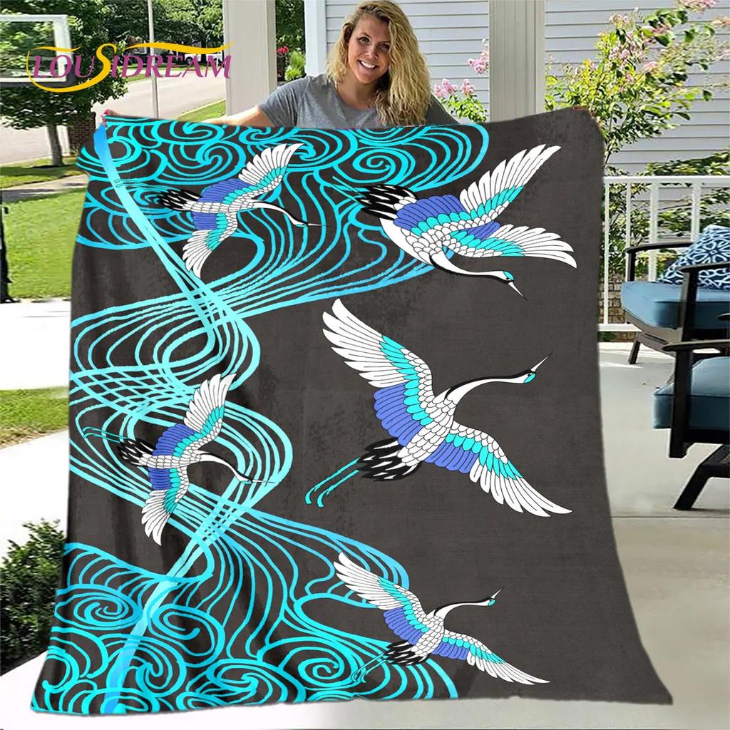 3D Classical Chinese Crane Blanket,Flannel Blanket Throw Blanket,Warm Blanket for Home Living Room Bedroom Beds Sofa Picnic Kid