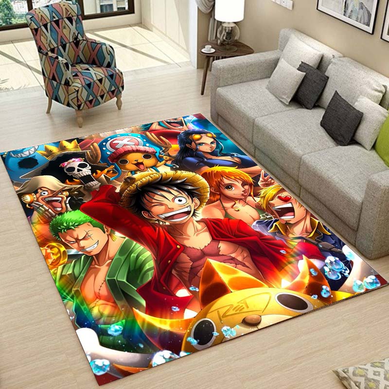 One Piece Luffy & Crew Pattern Printed Rug, Anime Style Home Decor, Anti-slip & Stain-resistant Carpet for Bedroom & Living Room