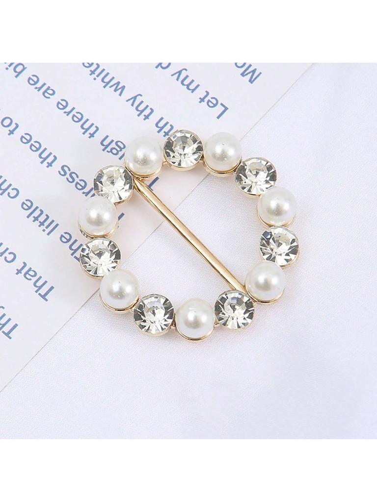 1pc- Alloy Pearl and Rhinestone Pin Backs Set for Women Decorative Shirt Corners Waist Tightening Clips Clothing  Buckles