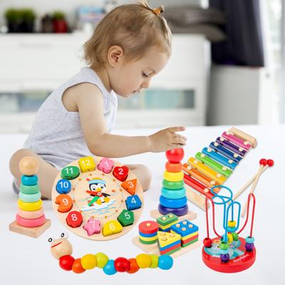 Kids Musical Instrument Wooden Xylophone Twisting Worm Rainbow Tower Clock Shape Block Sorting Game Toddlers Boys Girls Educational Instrument Toy