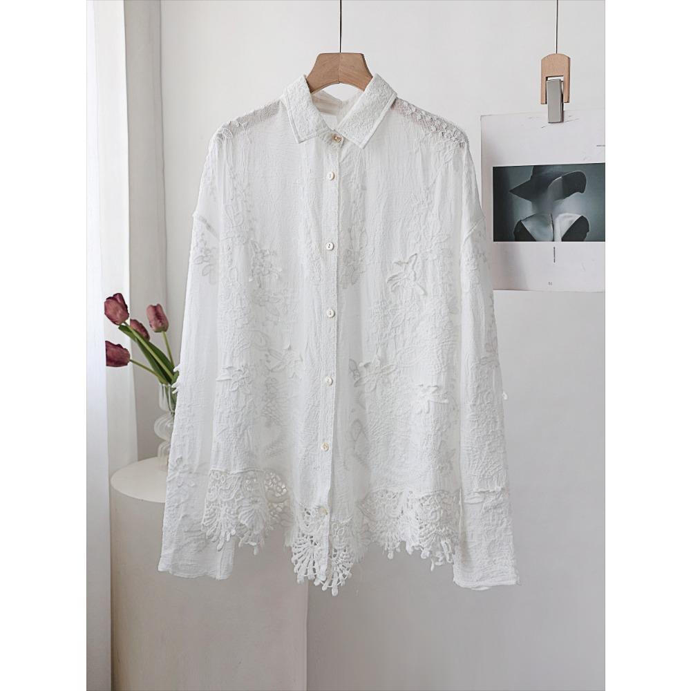 

DIMANAF 2025 Новая весенняя блузка рубашка женская кружевная с длинным рукавом базовые модные топы футболки свободные белые футболки One Size белый