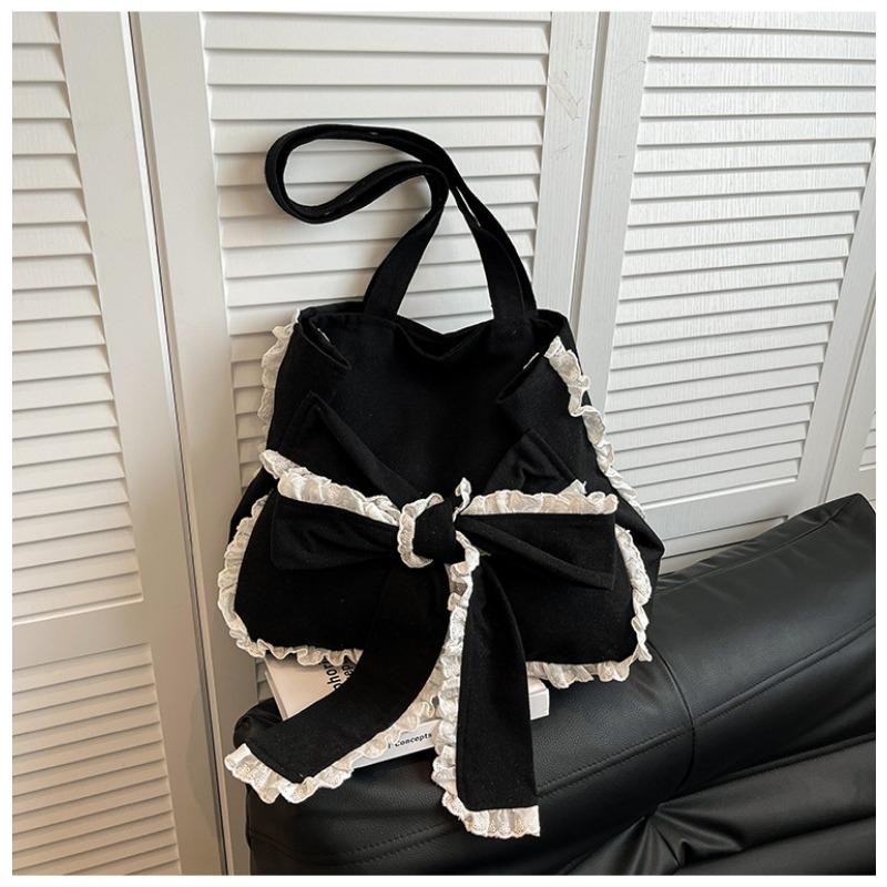 Cute girl bow canvas shoulder bag, casual canvas handbag, personalized creative underarm bag