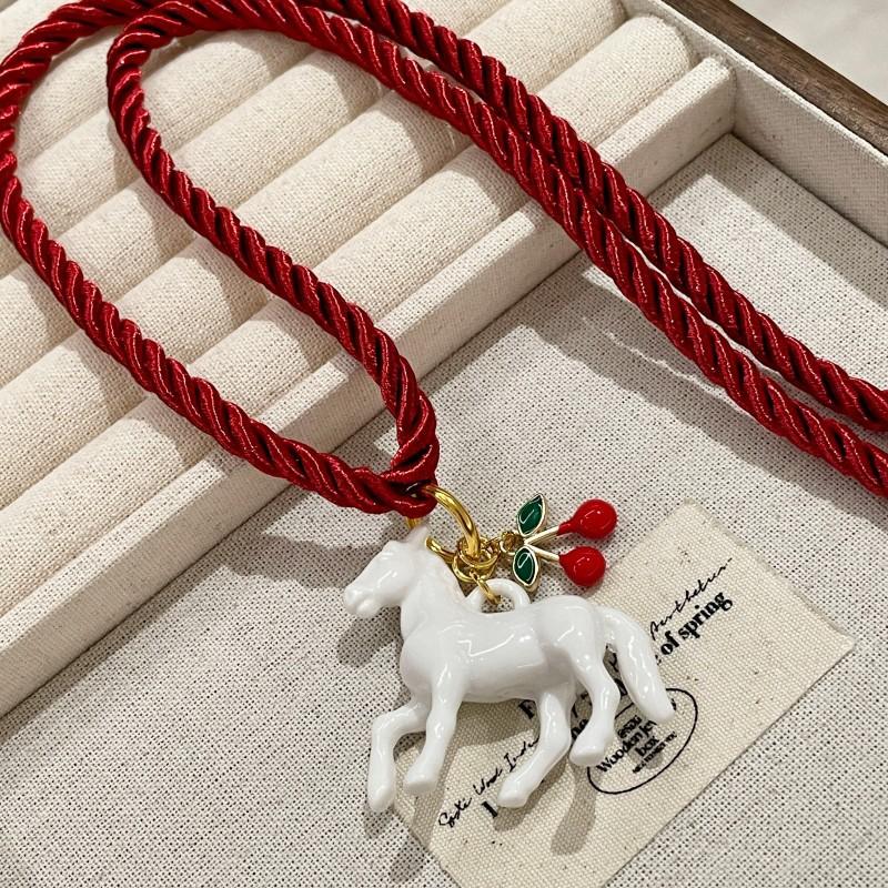 Bunte Rosskirsche Anhänger Lange Halskette Für Damen Verstellbare Pulloverkette Schmuck Modeaccessoire Choker