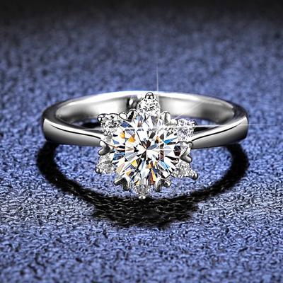 S925 sterling sølv ring for kvinner klassisk snøfnugg D farge moissanite diamantring giftering forslag diamantring gave til kjæresten