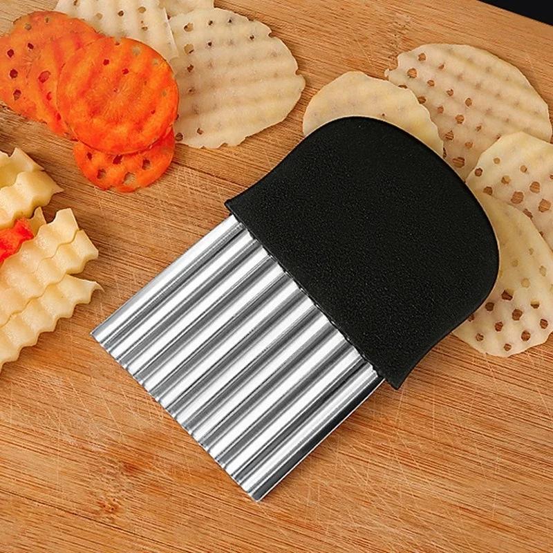 Stainless Steel Slicer Big Wave Shape Potato Chip Cutter Knife Thick French Fries Quick Slicing Knife French Fries Maker Gadget