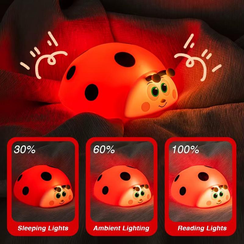 Adorable Night Light Silicone Nursery Sleeping Lamp Touch Control Ladybug Nightlights USB Rechargeable Table Lamp for Baby Child
