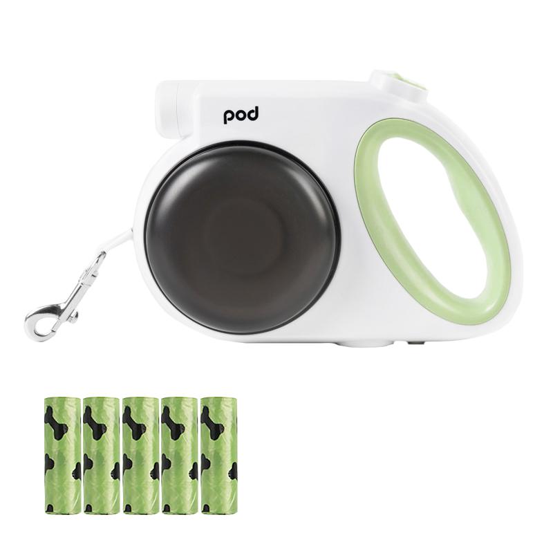 

Многофункциональный поводок для собак, фонарик, автоматический выдвижной поводок для домашних животных, быстросъемный поводок с мешком для мусора, диспенсер для еды, коробка для прогулок с собаками зелёный