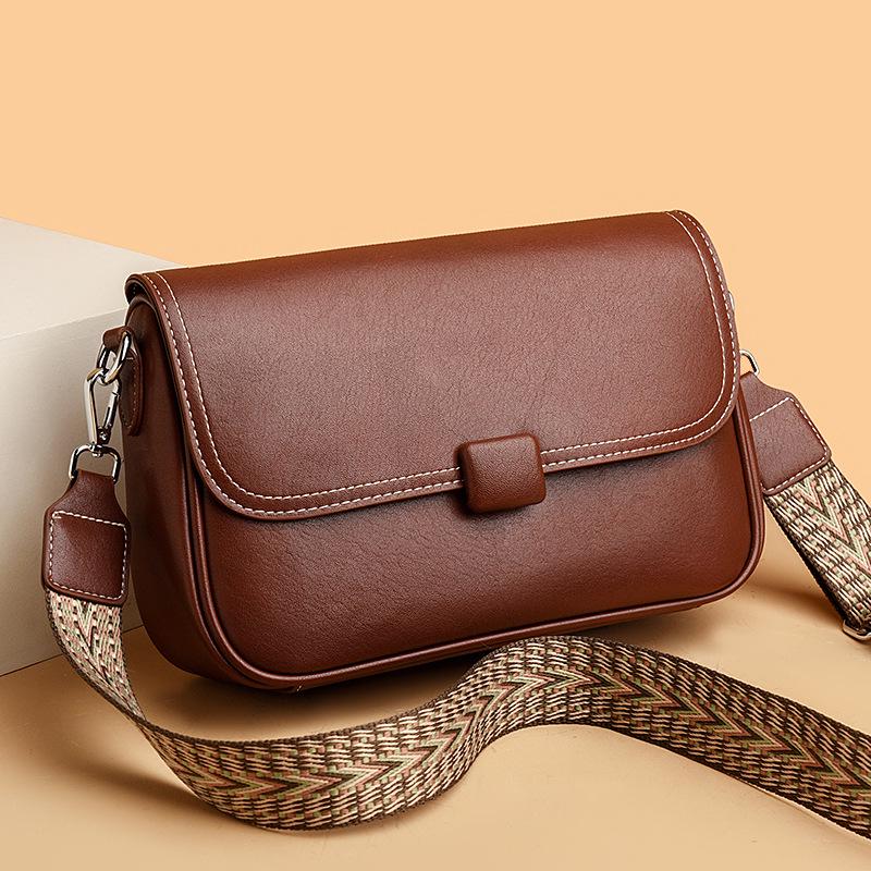 2024 Women's Crossbody Bag: Soft Leather, Fashionable Design, Wide Strap, Stylish Square Shape