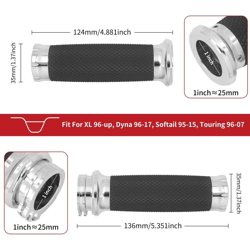Motorcycle 1inch Hand Grips 25mm Handlebar Chrome Handle Bar For Harley Sportster Xl Touring Road King Glide Dyna Softail Fat Boy