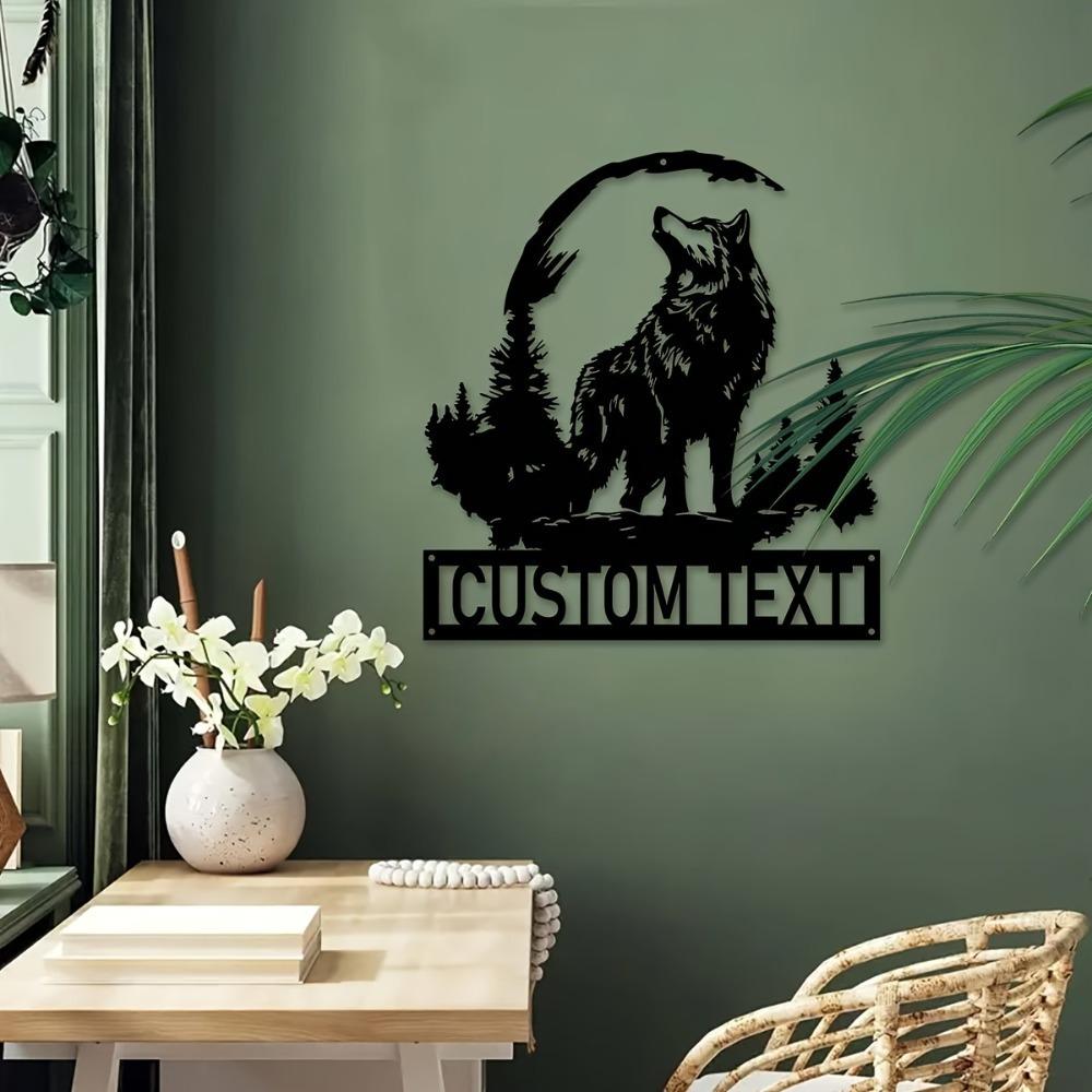 Metal Wolf Wall Art, Personalized Family Name Sign, Indoor Outdoor Metal Decor, Custom Address Plaque, Metal Wall Sculpture