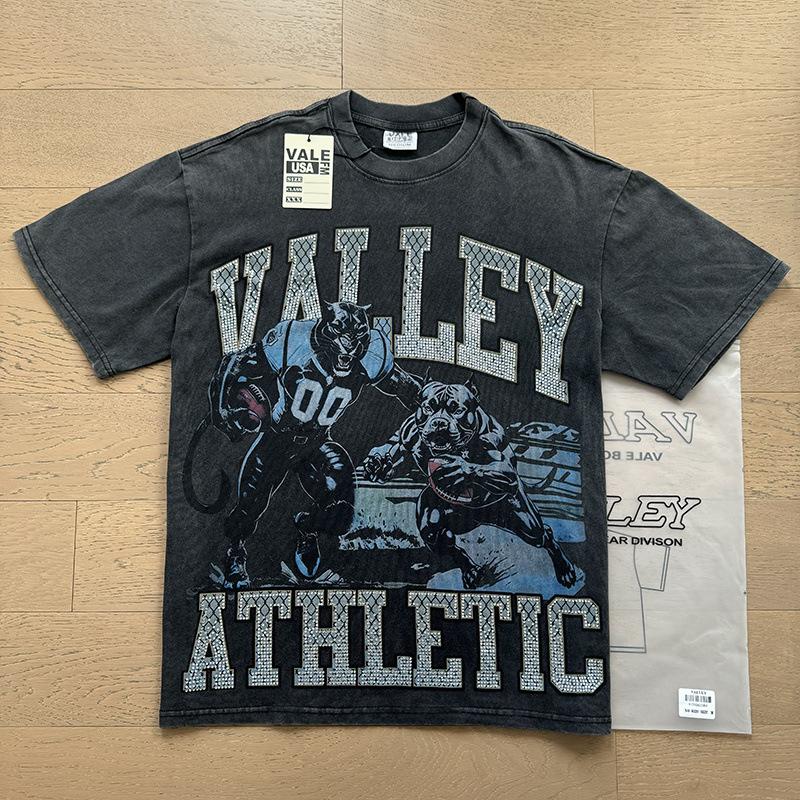 26 Cross-border foreign trade VALL Meichao high street retro washing water old direct injection hot diamond short sleeve pullover men's and women's 
