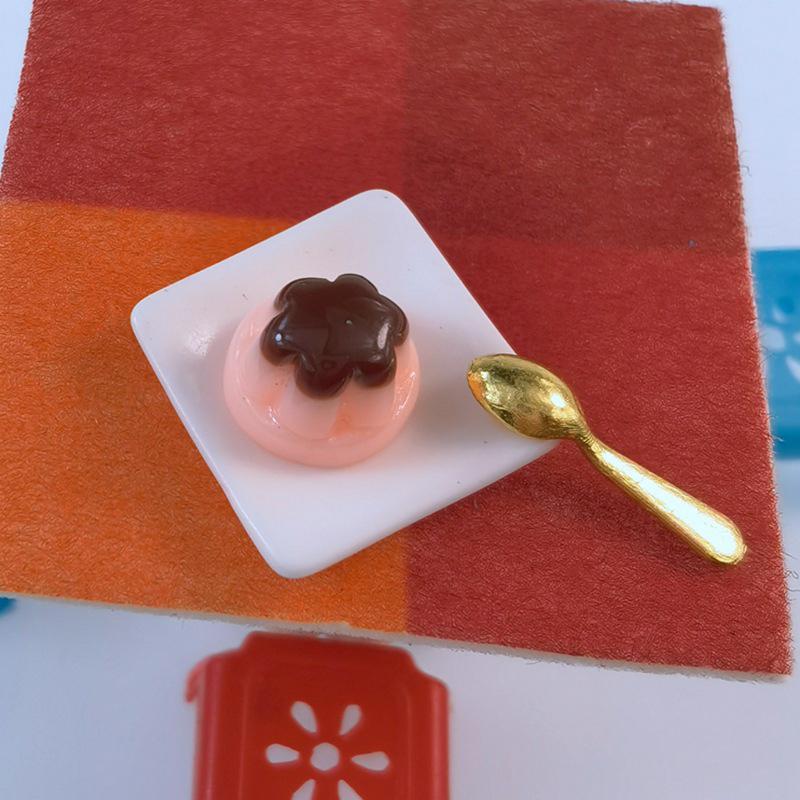 1 Set 1:12 Dollhouse Miniature Fruits Pudding With Spoon Simulation Food Model