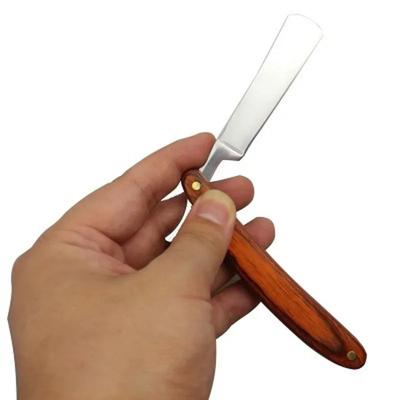 Vintage Avec Manche en Bois Outils d'Épilation Vieux Kit de Rasoir Rasoir de Barbier en Acier Inoxydable Lame Droite Pliant Cadeau