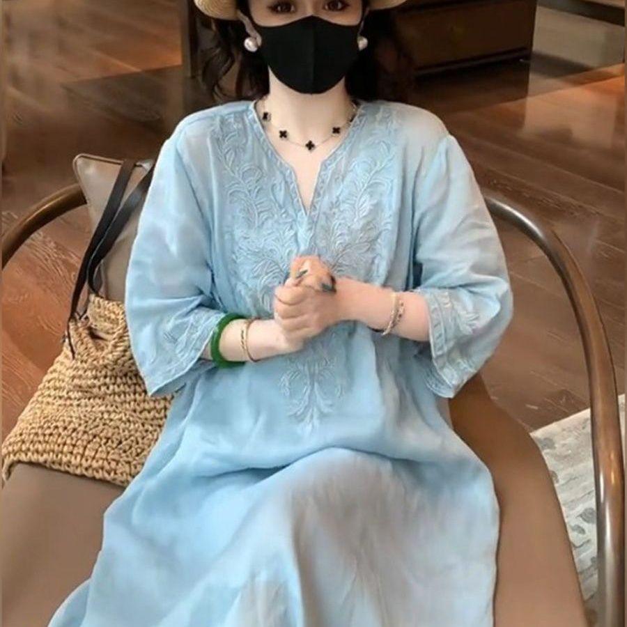 Cotton-Linen Chinese Style Embroidered Dress - Summer 2025 Collection