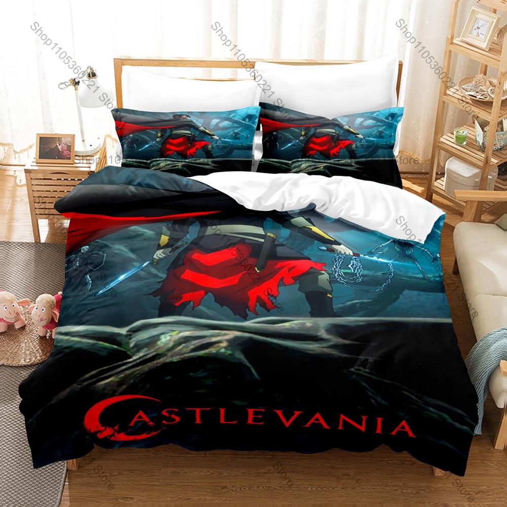 Cool Personality Gothic Dark Castlevania Bedding Set New Vampire Castle Anime Printed Japanese Game Duvet Cover Set for Bedroom