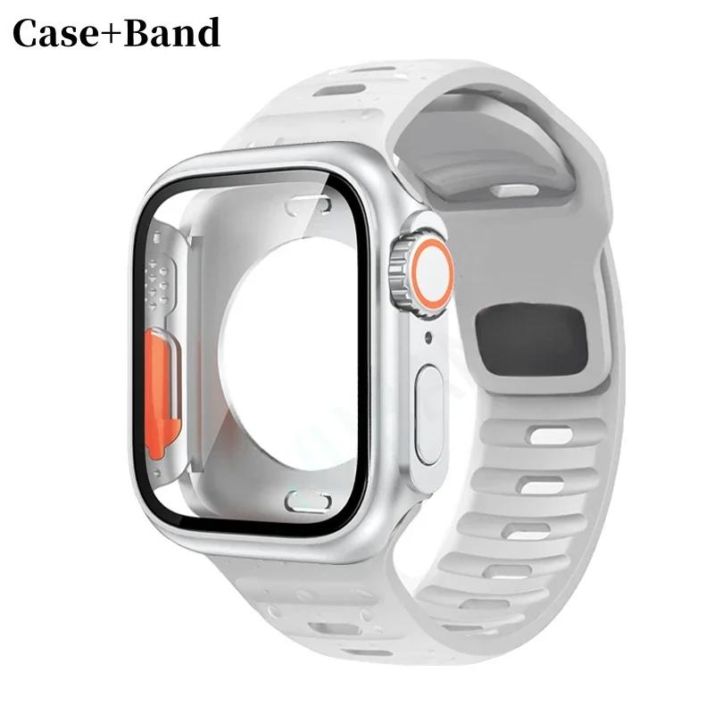 Case+Strap For Apple Watch Band 45mm 44mm 41 42 46mm Smart Silicone Bracelet Iwatch Series 5 6 Se 7 8 9 10 Change To Ultra Case