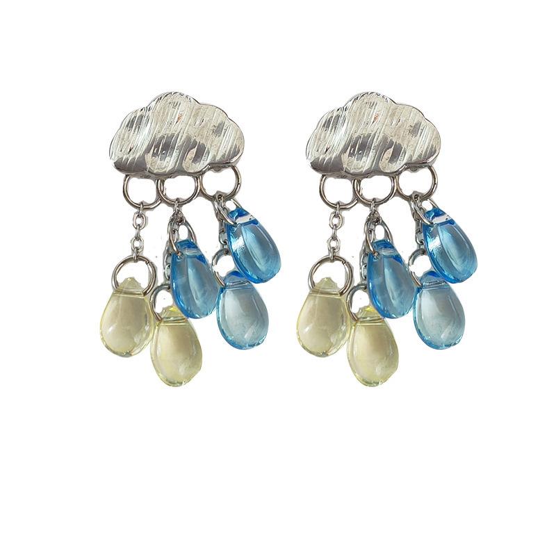 Silver Color Cloud Water Drop Tassel Earrings Summer New Fashion Crystal Raindrop Cloud Shaped Earrings for Women Party Jewelry