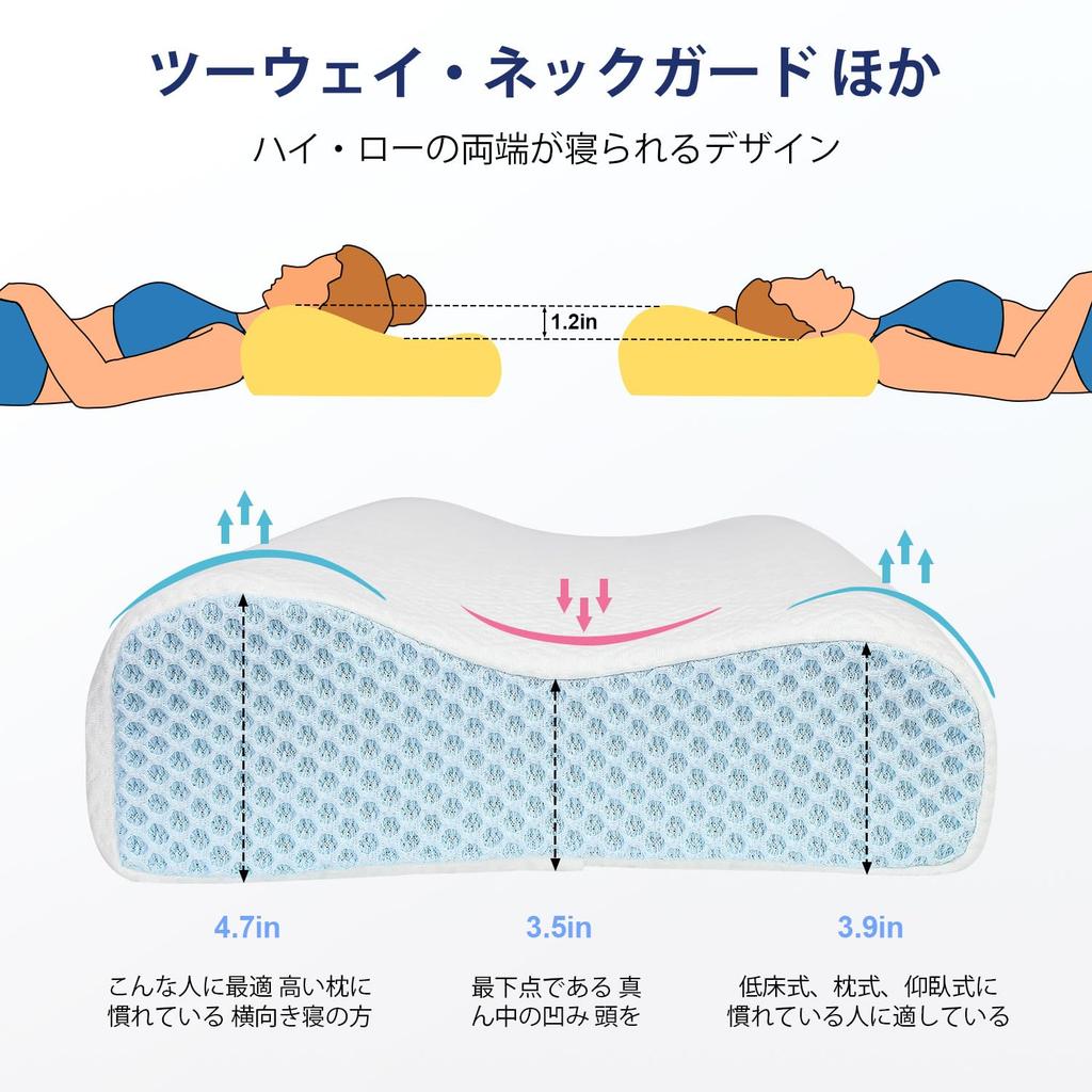 PKBD Sleep Pillow, Memory Foam Pillow with Ice Silk Replacement Pillowcase, Comfortable Sleep Pillow with Two Height Settings, Breathable, Washable