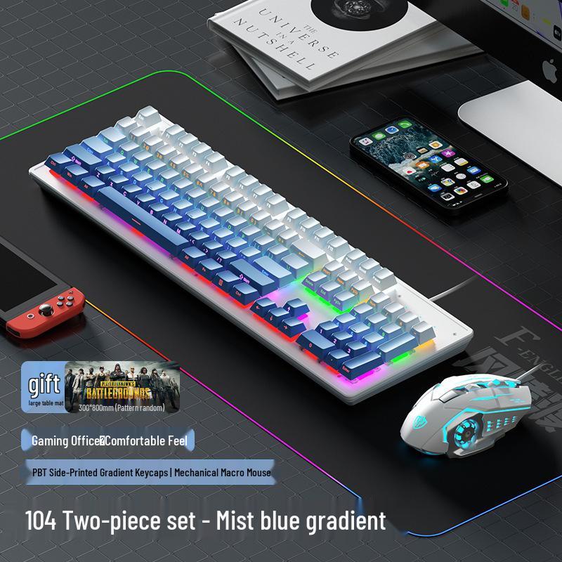 Fenglingdu 87-Key Wired Mechanical Keyboard with Blue, Red, Brown Switches - Gradient, Side-Engraved, Ideal for Gaming and Office Use.