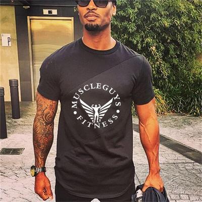 Męskie T-shirty z nadrukiem O-neck Casual z krótkim rękawem T-shirt Siatka+bawełna T-shirty Sportowe Odzież Fitness Siłownia Odzież Kulturystyka topy
