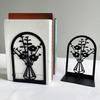 1 Pair Flower Metal Bookends Decorative Flower Vase Book Ends for Shelves Black