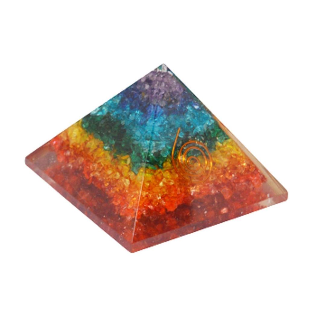 Resin Medium Size Multicolor Set of 1 Seven Chakra Multi Stone Orgone Crystal Pyramid for Reiki Healing, Vastu Correction, Meditation, Aura Cleaning