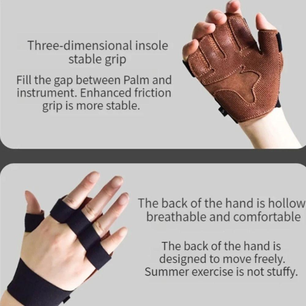 1 Pair Four-finger Ventilated Gym Wristband Cowhide Fitness Workout Gloves Pull-ups