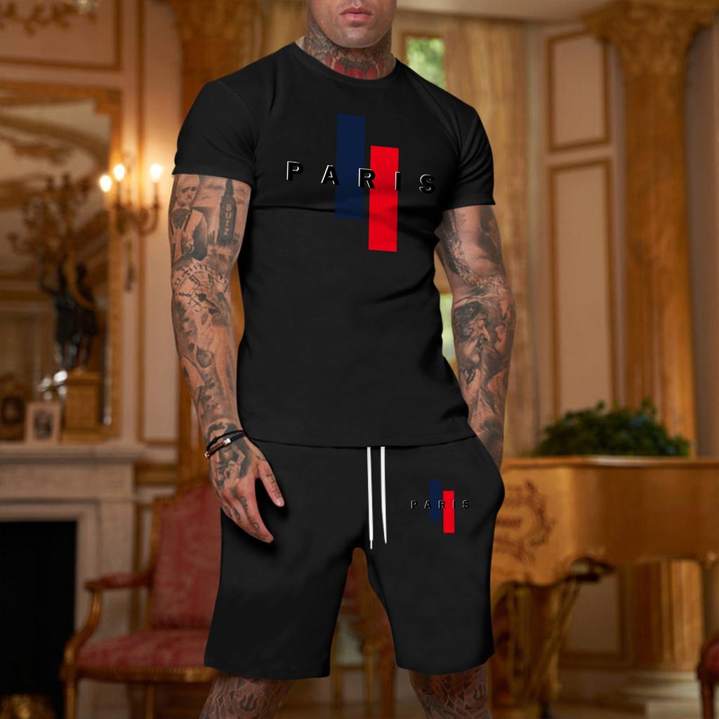 Men's Casual Loose Fit Short Sleeve T Shirt and Shorts Set with Printed Design Lightweight Breathable Summer Outfit for Large Sizes