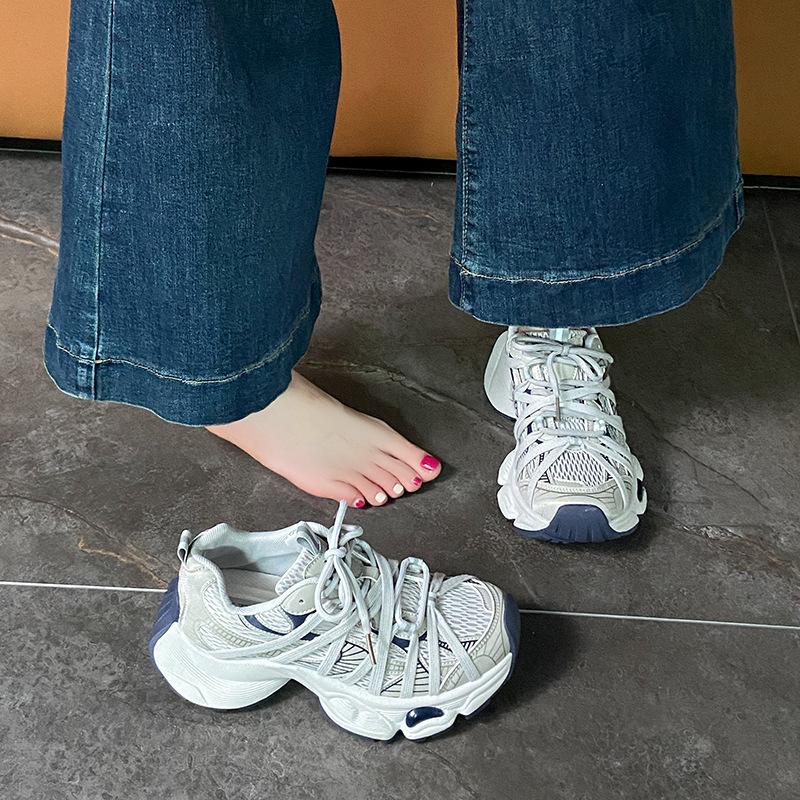 Mesh Platform Dad Shoes Women's Spring New Heightening Breathable Round Head Niche Sports and Leisure Shoes