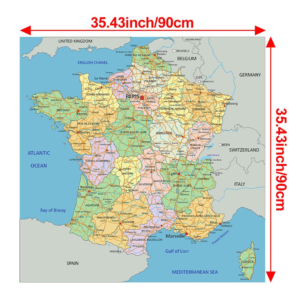 Nezarámované nástěnné umění s mapou Francie, geografická dekorace, do obývacího pokoje, ložnice, kanceláře, dárek pro cestovatele, k narozeninám, domácí dekorace
