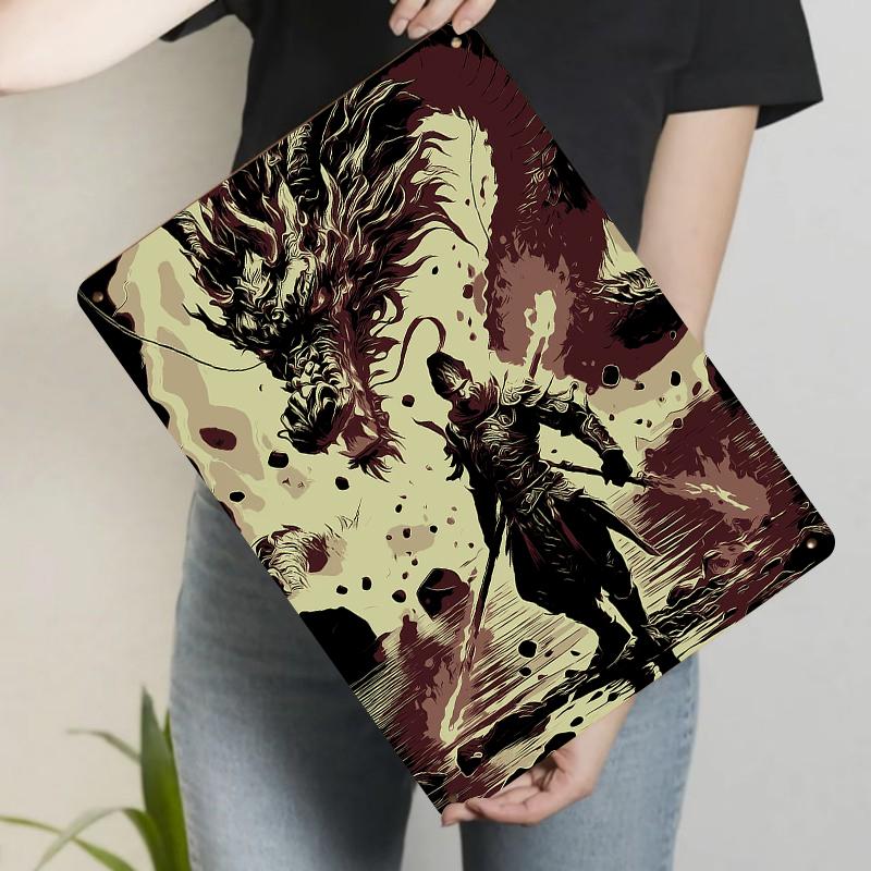 

Chinese Style Dragon and Warrior Metal Iron Painting Vintage Oriental Home Decor Wall Art for Living Room Study 20x30cm（7.8x11.8inch）