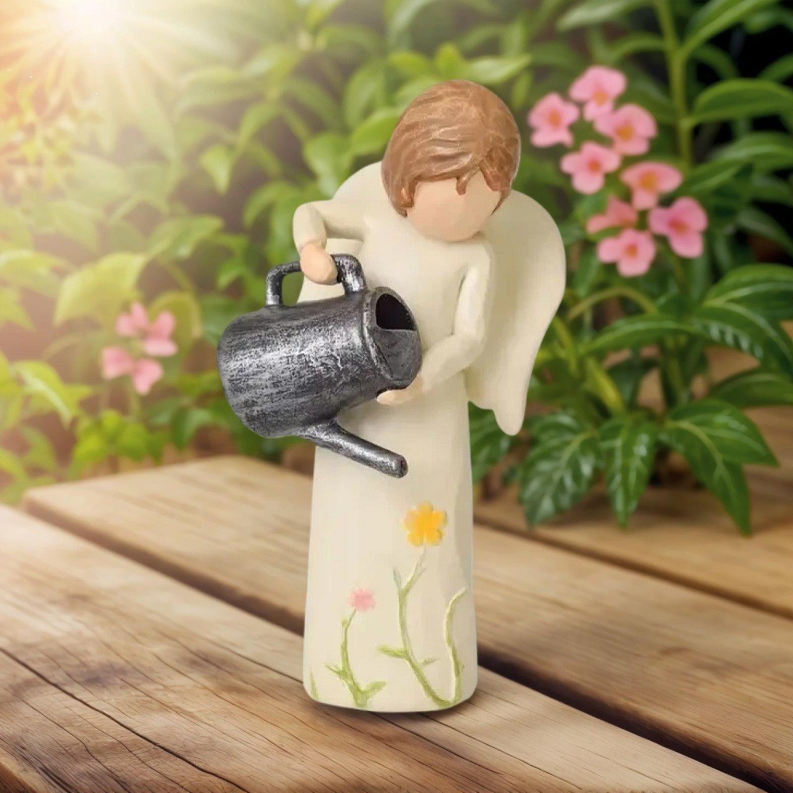 Little Girl Watering Flowers Statue Ornament Resin Craft One Size