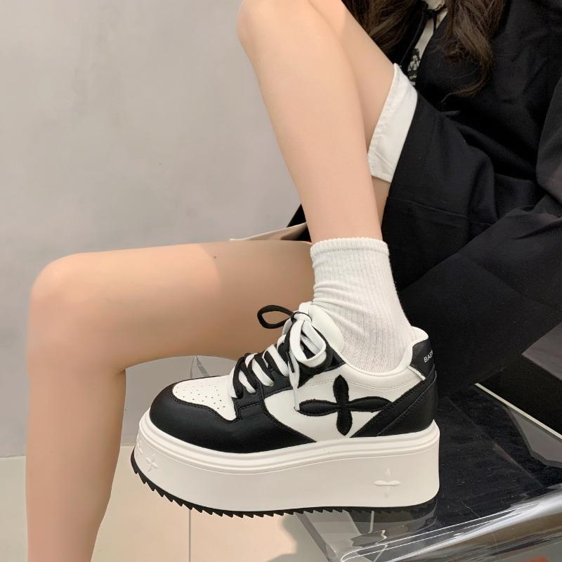 ~ Muffin Platform White Shoes Women's New Cross Flower Casual Board Shoes Tide
