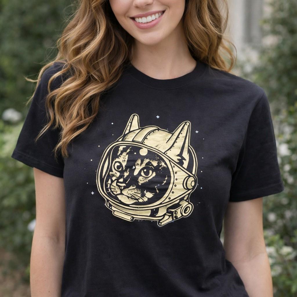Catstronaut Astronaut Cat Graphic Gildan Heavy Cotton T-Shirt Unisex XL Black 2XL