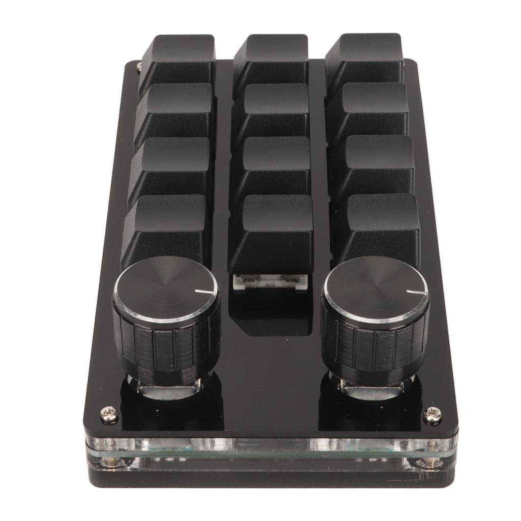 Mini 12 Key Keypad with 2 Knob Blue Switch DIY Programmable Wired Connection Plug and Play One Handed Mechanical