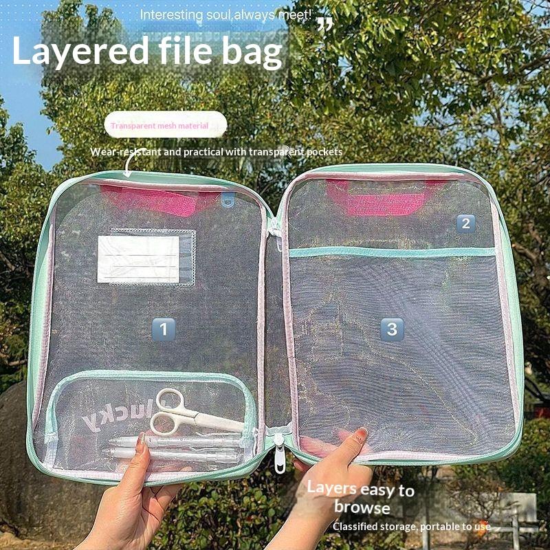 3vrstvá úložná kabelka s velkým otevíráním Barevná přenosná taška na doučování Organizér na psací potřeby Materiál Eva Moderní styl