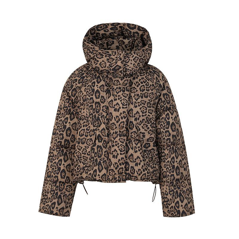 Winter new leopard print padded coat down padded jacket hooded versatile fashion women loose thick coat