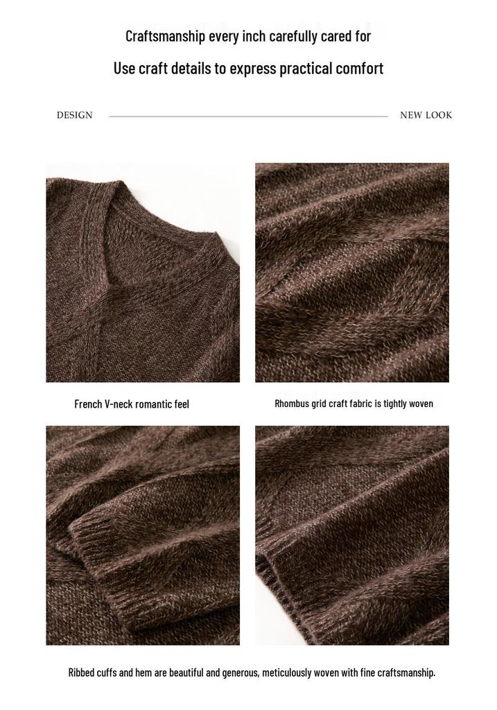 High-End Women's V-Neck Cashmere Knit Sweater - Versatile Winter Tencel Knitwear