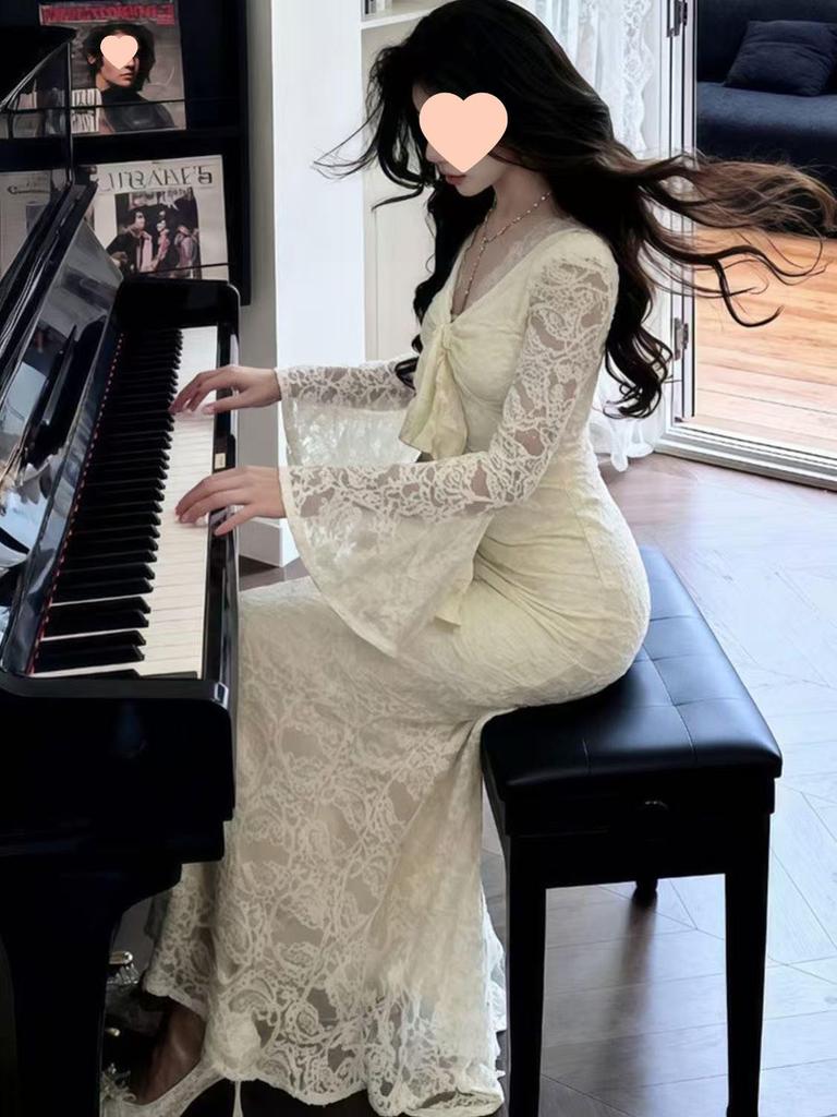 Elegant French Lace Tight-Fit Dress for Women - Autumn 2026 Collection