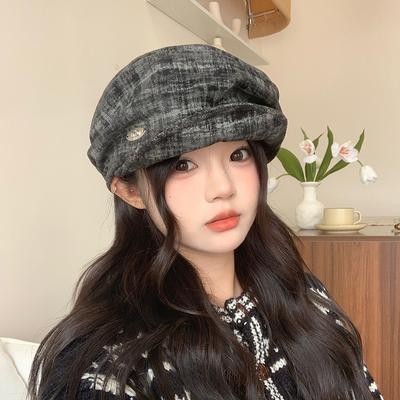 Japanese Literary Mixed Color Pleated Cloud Beret Hat for Women In Autumn and Winter Fashionable and Versatile Little Painter's Newsboy Hat