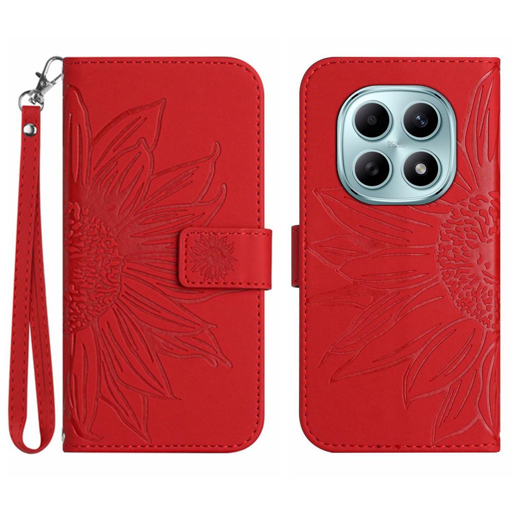 Für Xiaomi Poco M8 5G/Redmi Note 15 5G (Global)/15 4G (Global) Hülle Sonnenblumen-Prägung Leder-Geldbörse Handyhülle mit Handschlaufe