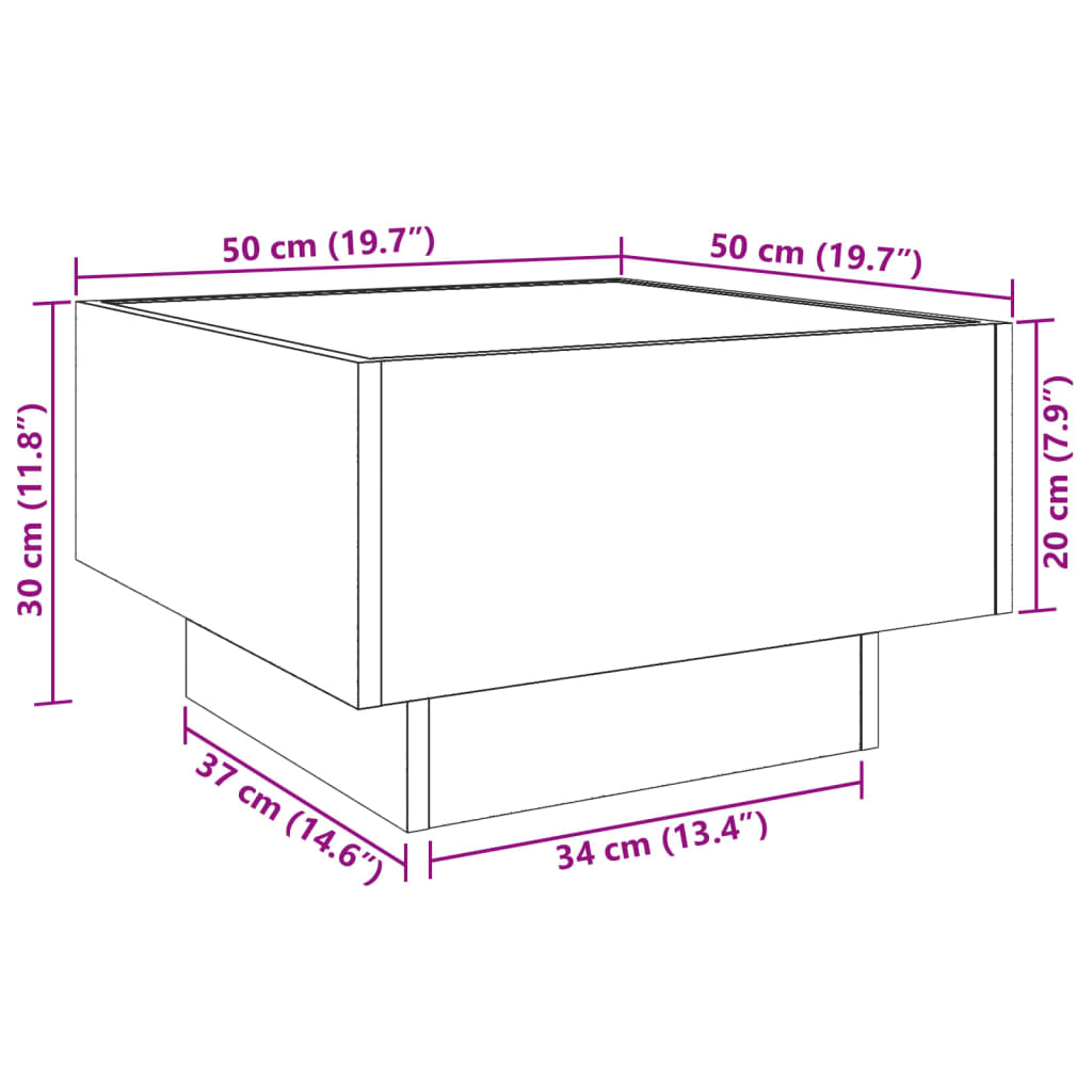 LED Coffee Table Brown Oak Effect 50 x 50 x 30 cm Engineered Wood