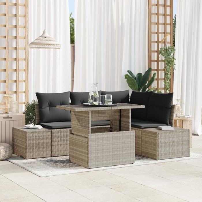 VidaXL Ensemble de canapé de jardin 5 pièces avec coussins gris clair en osier synthétique 3357915
